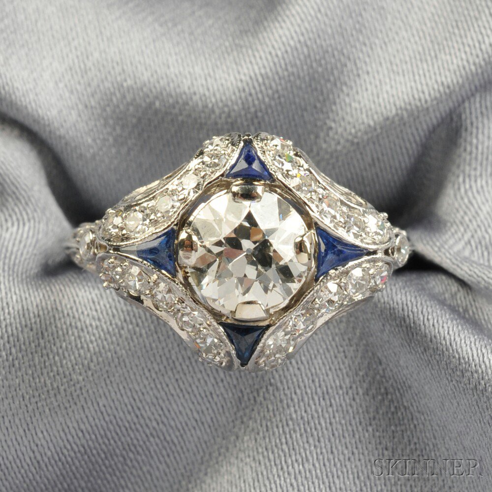 Appraisal: Art Deco Platinum and Diamond Ring prong-set with an old