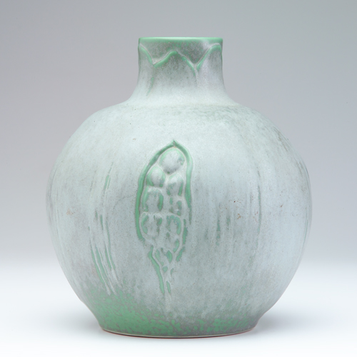 Appraisal: CALIFORNIA FAIENCE PORCELAIN Large gourd-shaped vase embossed with an open