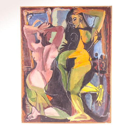 Appraisal: Cubist rendering of two women th c oil on canvas