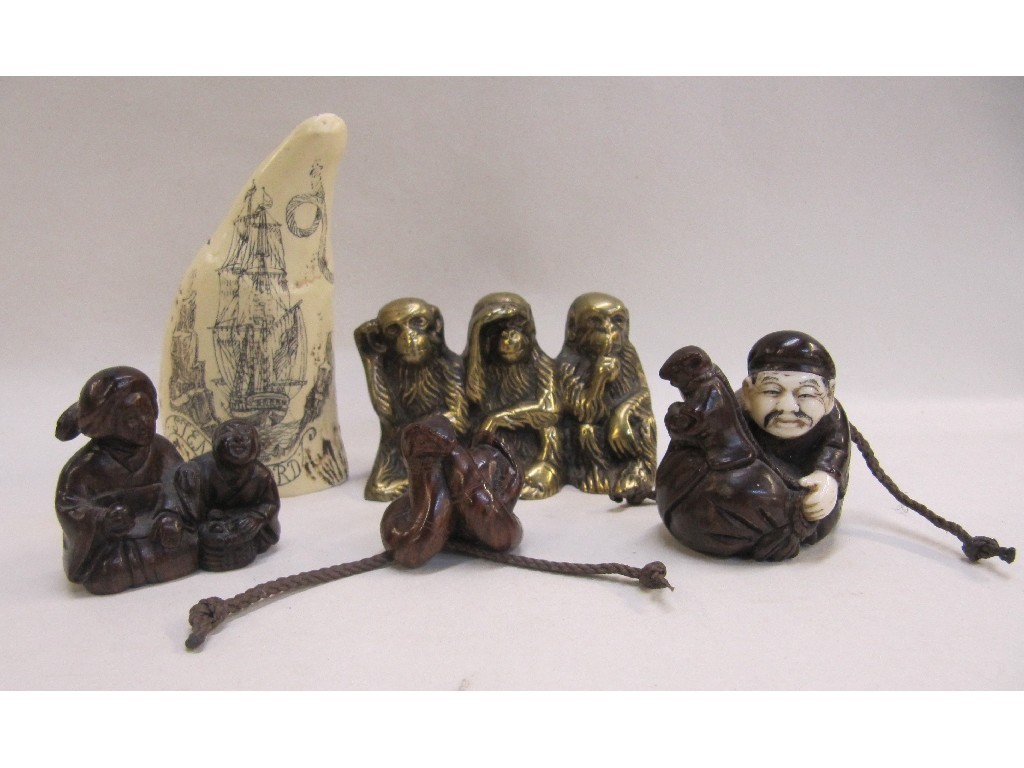 Appraisal: Lot comprising three Netsuke three blind mice ornaments and a