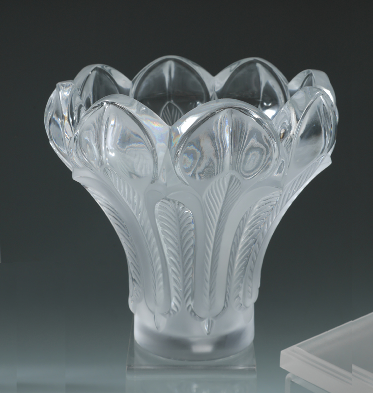 Appraisal: LALIQUE ESNA CRYSTAL VASE Floriform vase with clear and frosted