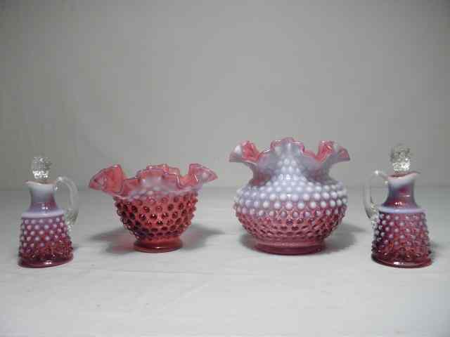 Appraisal: Cranberry hobnail opalescent art glass pcs total Includes two mini