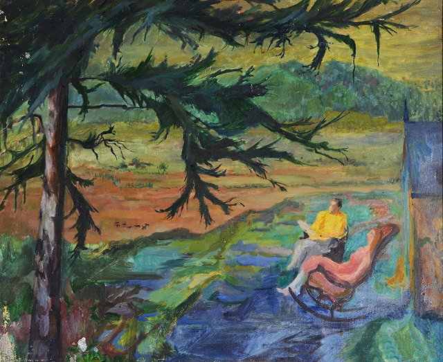 Appraisal: EDNA GINESI - Seated figures in a landscape signed oils