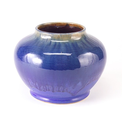 Appraisal: FULPER Squat vase covered in blue flambe glaze Opposing hairlines