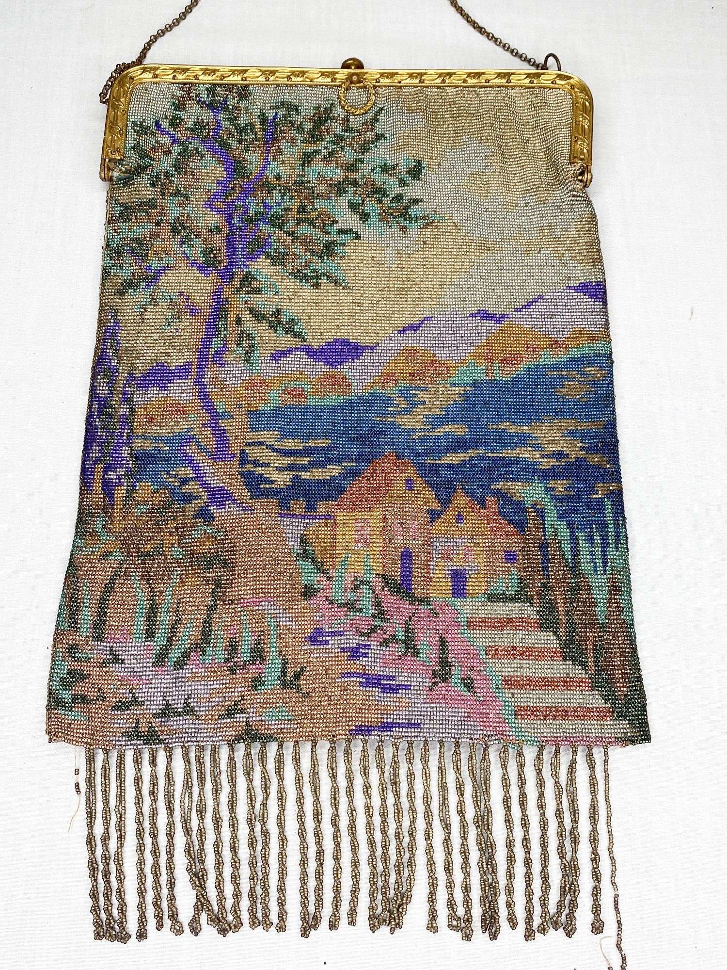 Appraisal: Steel Micro Beaded Purse with Mountain Landscape long and at