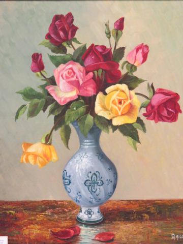 Appraisal: Professor A Werner oil still life with roses on canvas