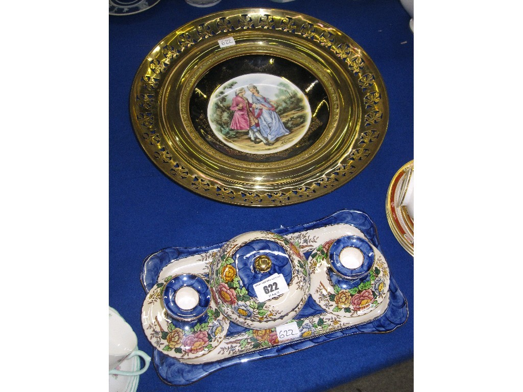 Appraisal: Maling Peony Rose dressing table set and a gilt metal