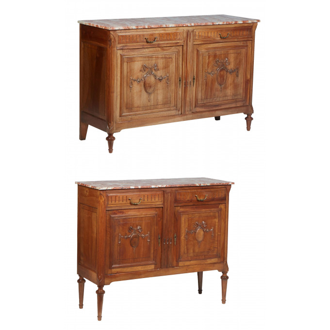 Appraisal: Near Pair of French Carved Walnut Louis XVI Style Marble