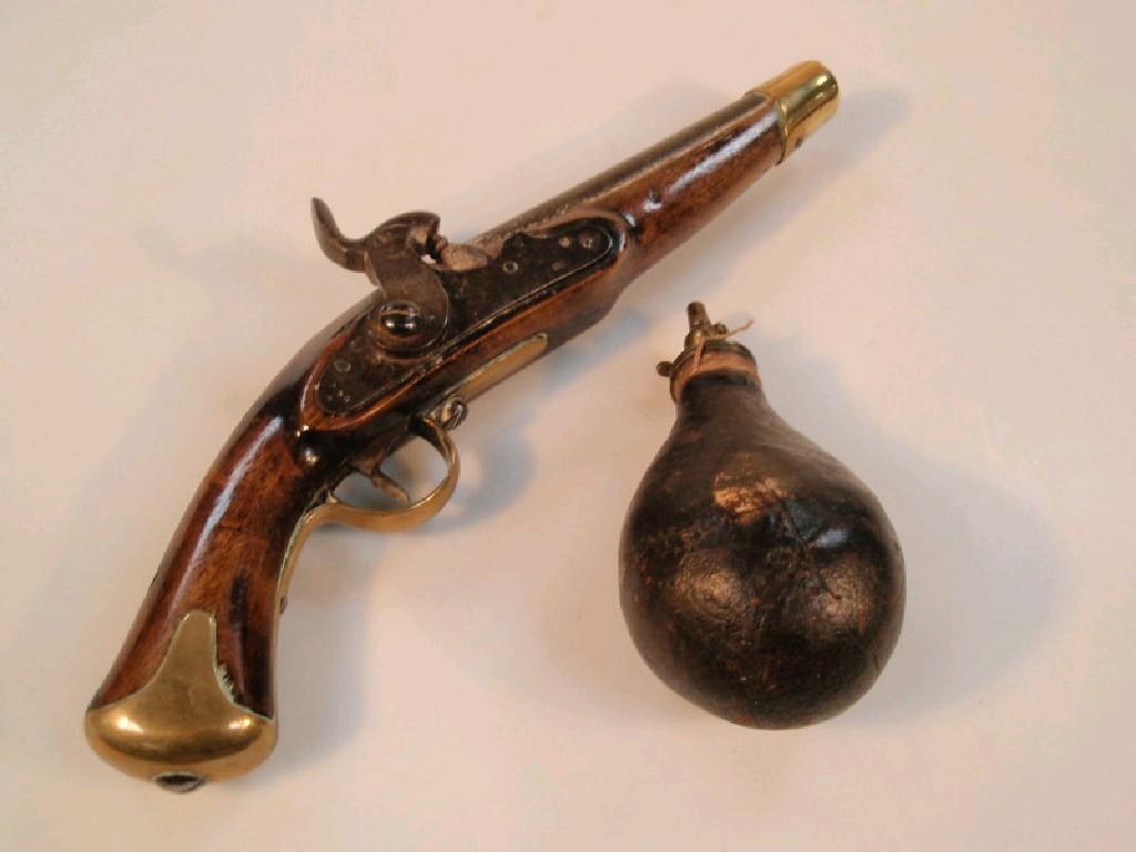 Appraisal: An antique percussion cap pistol with brass furnishings the lock