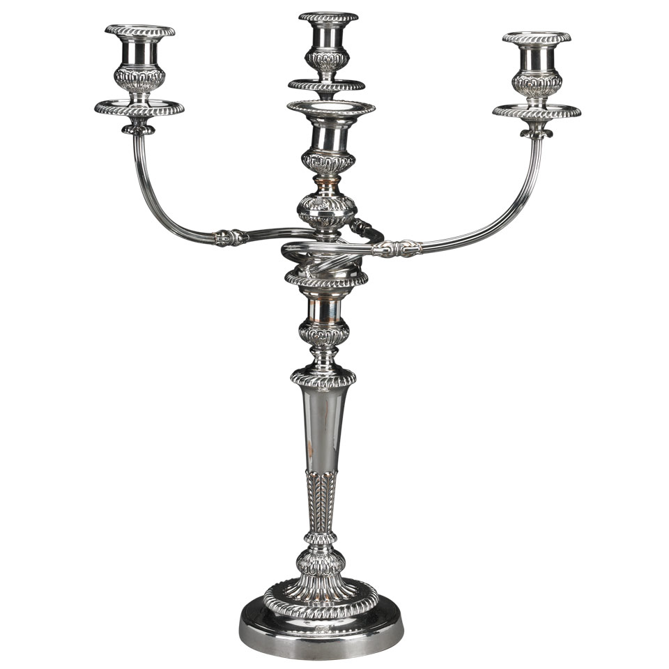 Appraisal: Pair of Sheffield Plated Five-Light Candelabra c - height cm