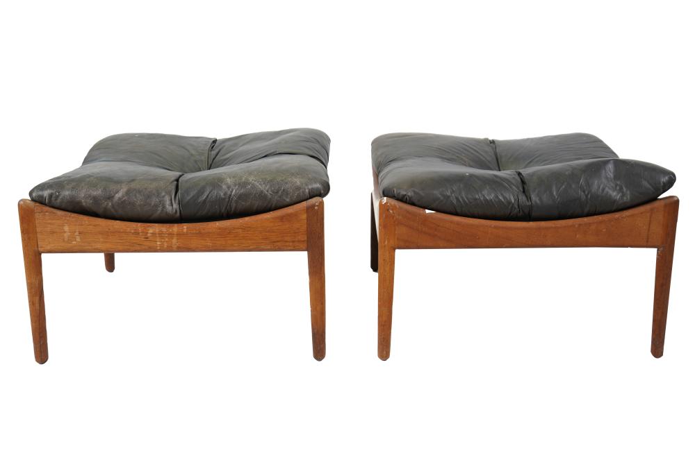 Appraisal: PAIR OF DANISH MODERN FOOTSTOOLSunsigned teak with black leather cushions