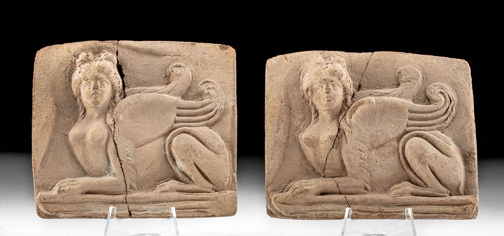 Appraisal: Greek Hellenistic Terracotta Plaques w Sphinx pr Greece Hellenistic Period