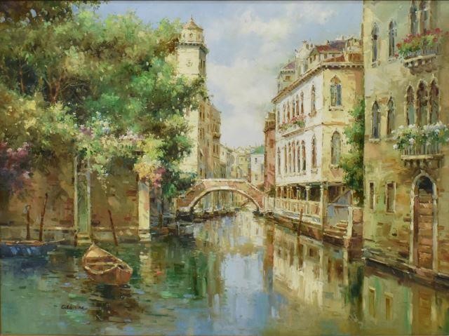 Appraisal: Framed oil on canvas painting Venetian Canal signed lower left