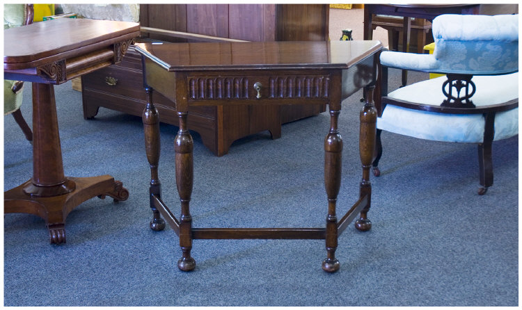 Appraisal: Jacobean Style Oak Side Table fitted with frieze drawer measuring