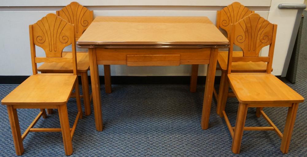 Appraisal: MAPLE AND FORMICA DINETTE TABLE WITH FOUR CHAIRS TABLE WHEN