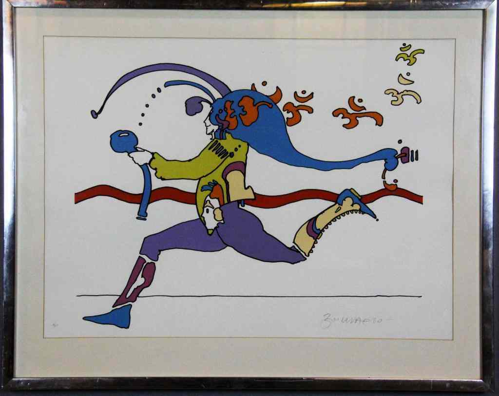 Appraisal: Peter Max Serigraph On PaperDepicting a smiling person running with