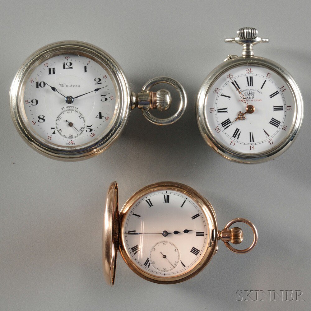 Appraisal: Three Swiss Pocket Watches one with unsigned porcelain dial movement