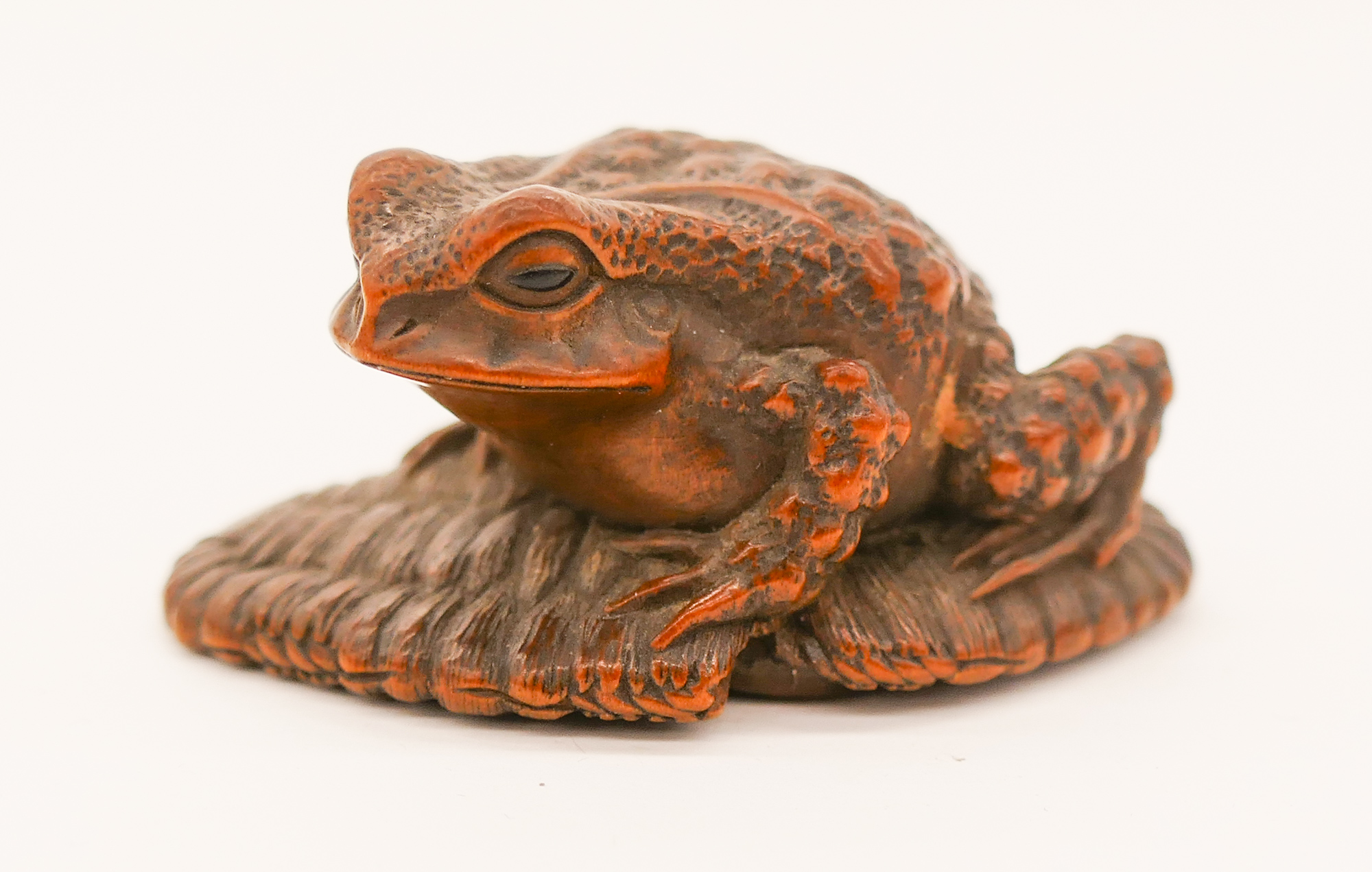 Appraisal: Suzuki Masakatsu Toad on Sandal Boxwood Netsuke '' Intricately carved