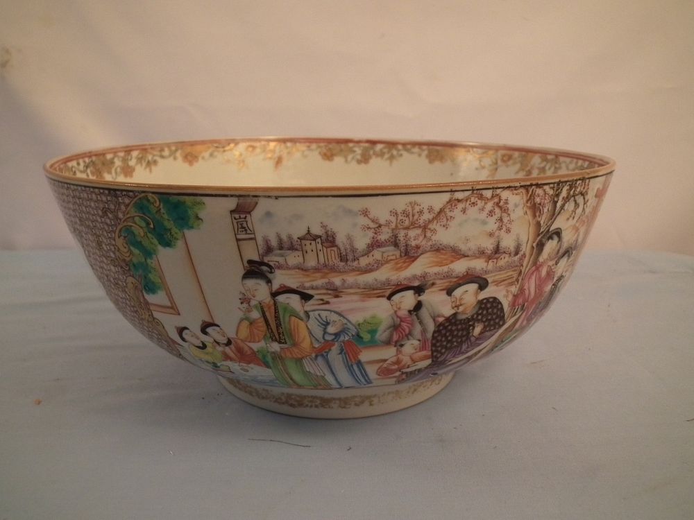 Appraisal: QIANLONG CHINESE MANDARIN PUNCHBOWL Circa Chinese porcelain punchbowl with Rose