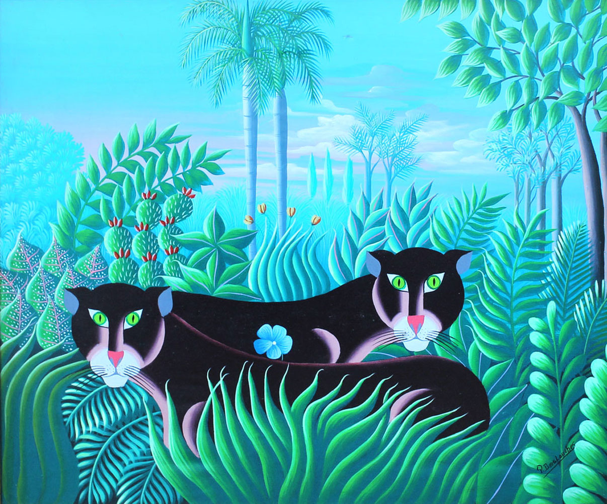 Appraisal: DESLOUCHES P Haitian th Century Two Panthers in a Jungle