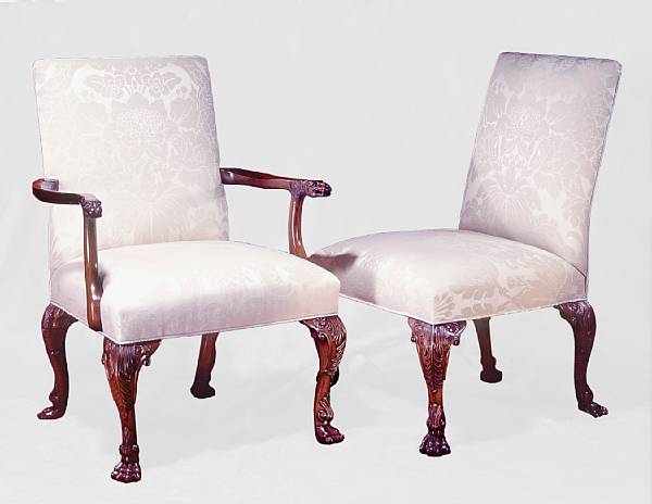 Appraisal: Two pairs of George III style mahogany armchairs Carved in