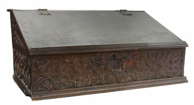 Appraisal: American Pilgrim century carved desk box th c according to