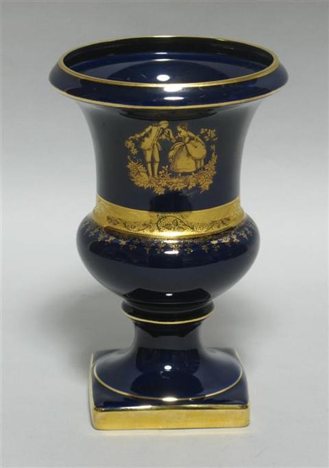 Appraisal: BLUE AND GILT VASE Of urn form gilt with a