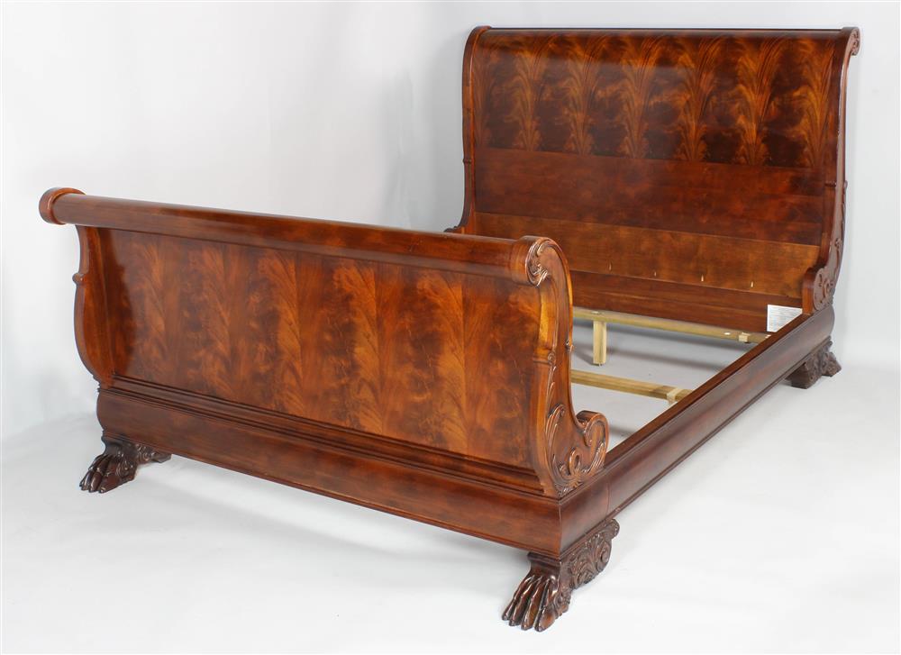 Appraisal: HENREDON EMPIRE STYLE MAHOGANY QUEEN SIZE SLEIGH BED the sides