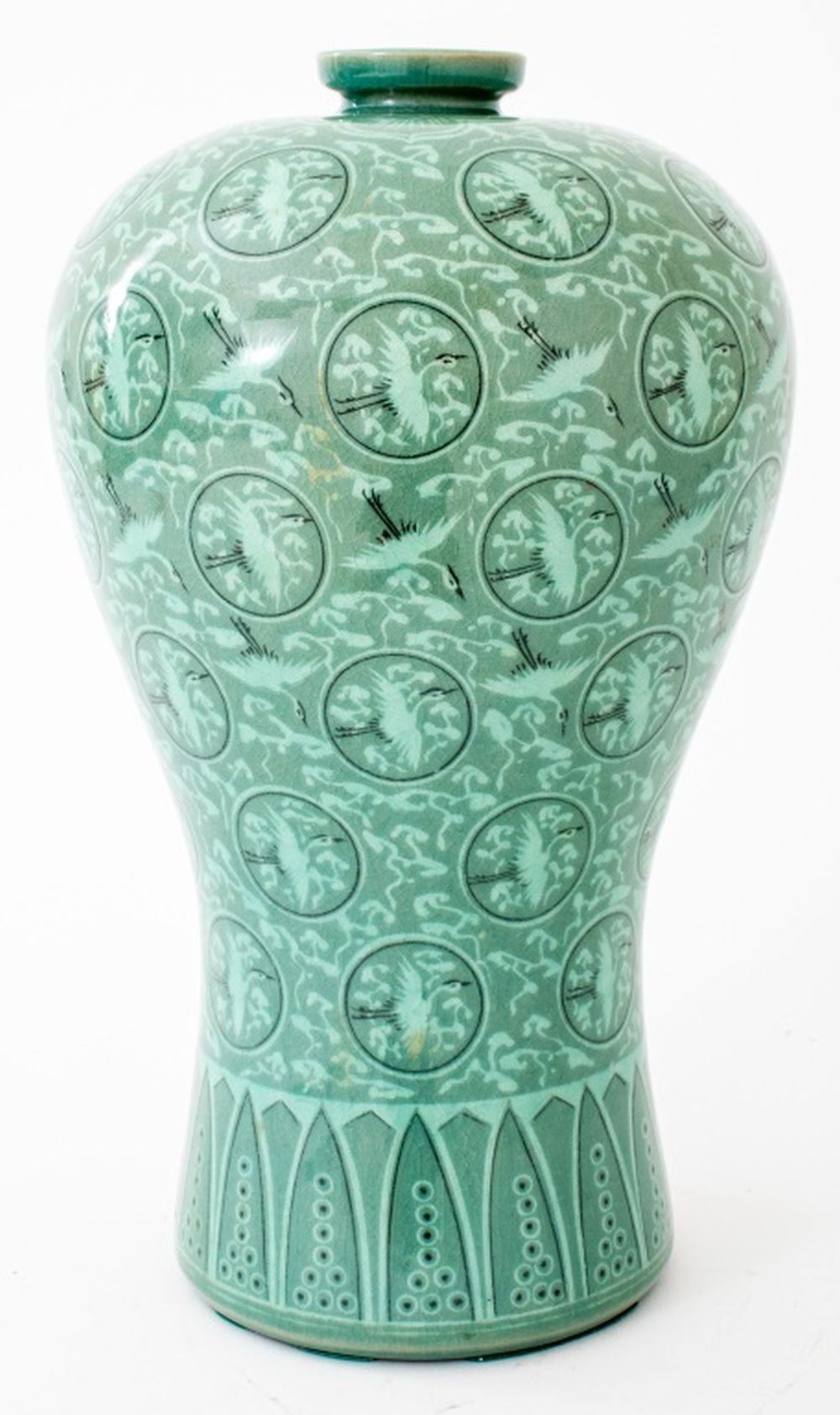 Appraisal: KOREAN MAEBYEONG CELADON CRANES AND CLOUDS VASE Korean maebyeong celadon