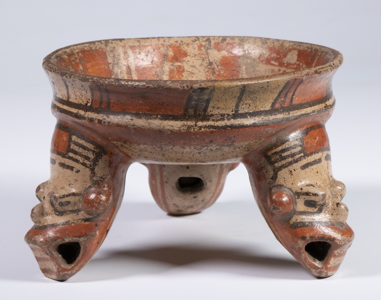 Appraisal: MAYAN SUSPENDED RATTLE BOWL WITH THREE JAQUAR HEAD LEGS Maya