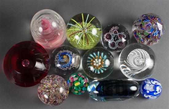 Appraisal: Twelve assorted glass paperweights th century including two Murano Steuben