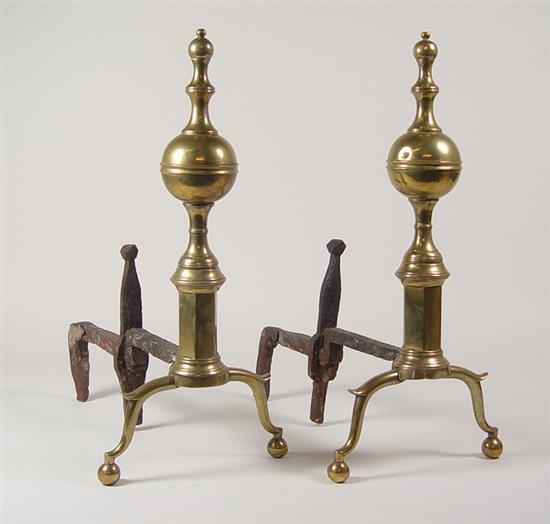 Appraisal: Pair of New York Federal Brass Andirons Stamped R Whittingham