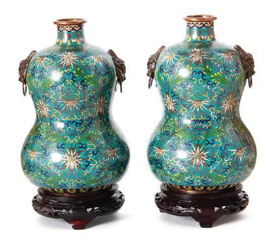 Appraisal: Unusual pair Chinese cloisonne gourd-form vases late Qing Dynasty narrow