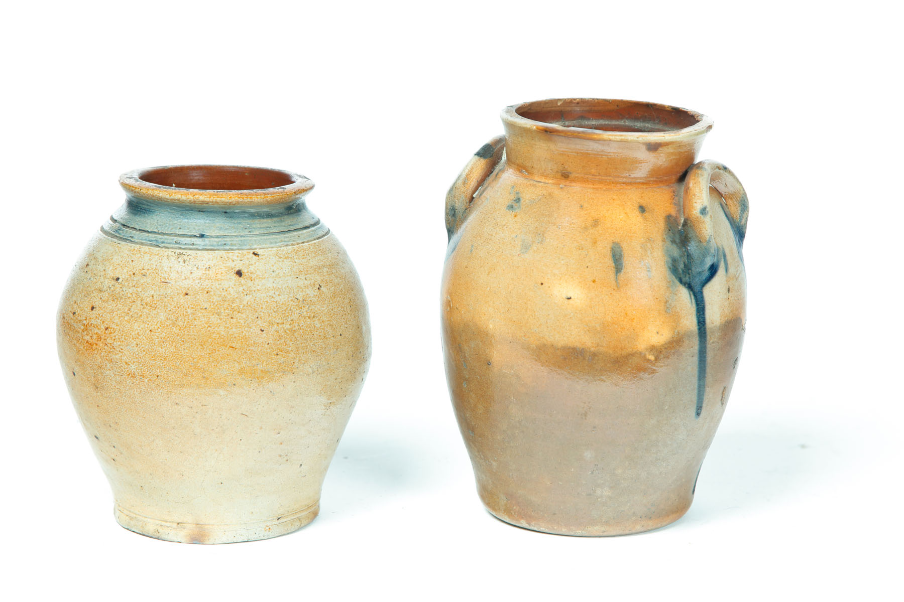 Appraisal: TWO STONEWARE JARS American st half- th century Small ovoid