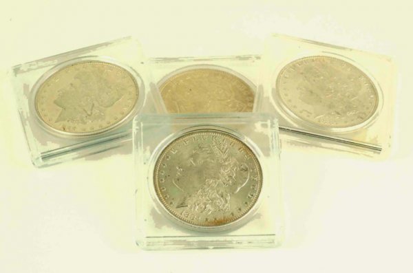 Appraisal: Four Morgan silver dollars -O and CONDITION Choice BU