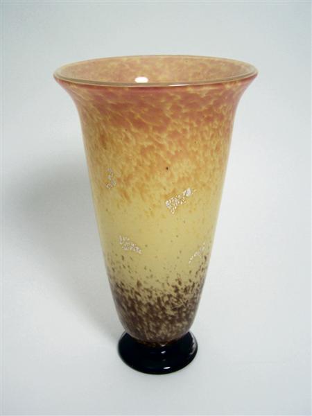 Appraisal: SCHNEIDER TAPERING VASE glass with applied foot the mottled orange