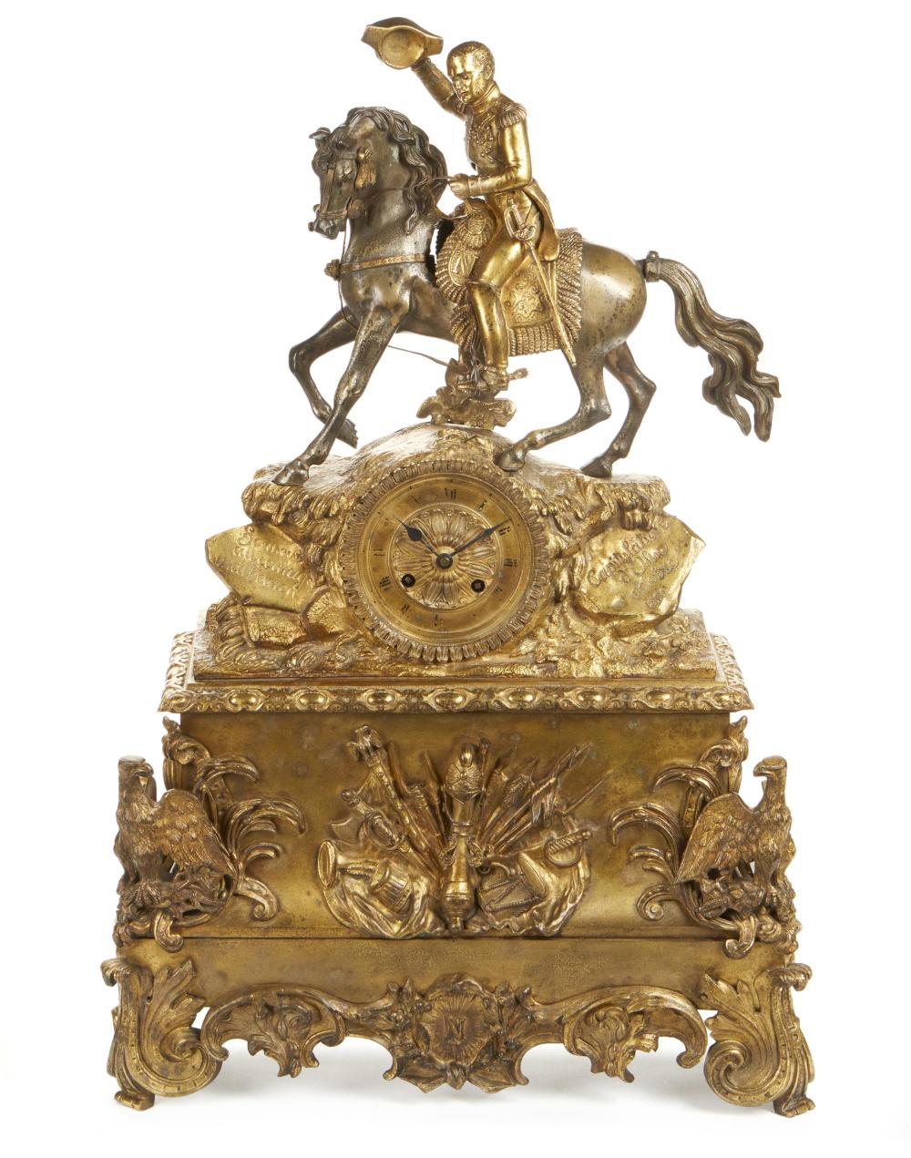 Appraisal: A French gilt-bronze clock of Napoleon on horse Second-quarter th