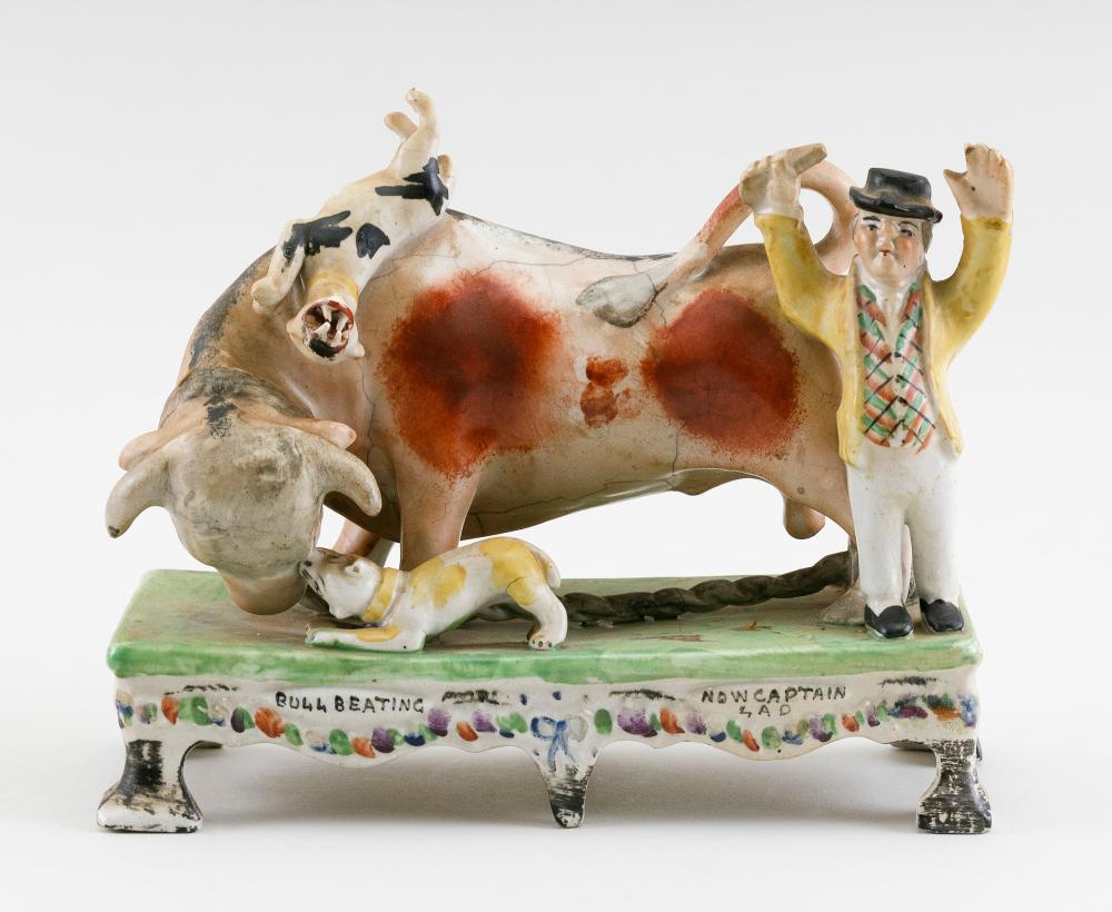 Appraisal: STAFFORDSHIRE FIGURE GROUP BULL BAITING NOW CAPTAIN LAD ENGLAND CIRCA