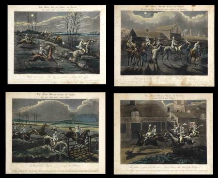 Appraisal: SET OF FOUR ENGRAVINGS THE FIRST STEEPLE CHASE ON RECORD