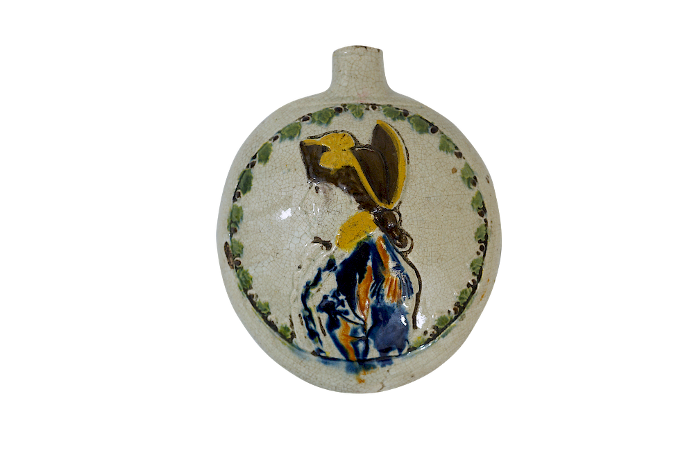 Appraisal: English Prattware Flask English Prattware Flask English Prattware circular flask