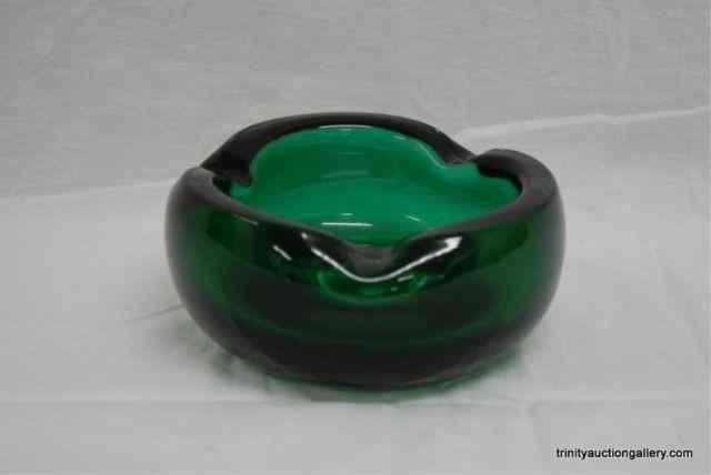 Appraisal: Vintage Blinko Forest Green Art Glass AshtrayThis is for a