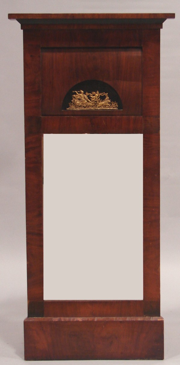 Appraisal: Walnut frame with ebonized panel inset with figural ormolu mount