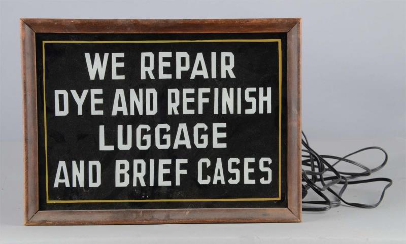 Appraisal: Luggage Brief Case Repair Lighted Sign This reverse on glass