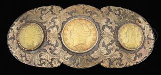 Appraisal: UNUSUAL AND FINE CHASED AND CARVED SILVER BELT BUCKLE WITH