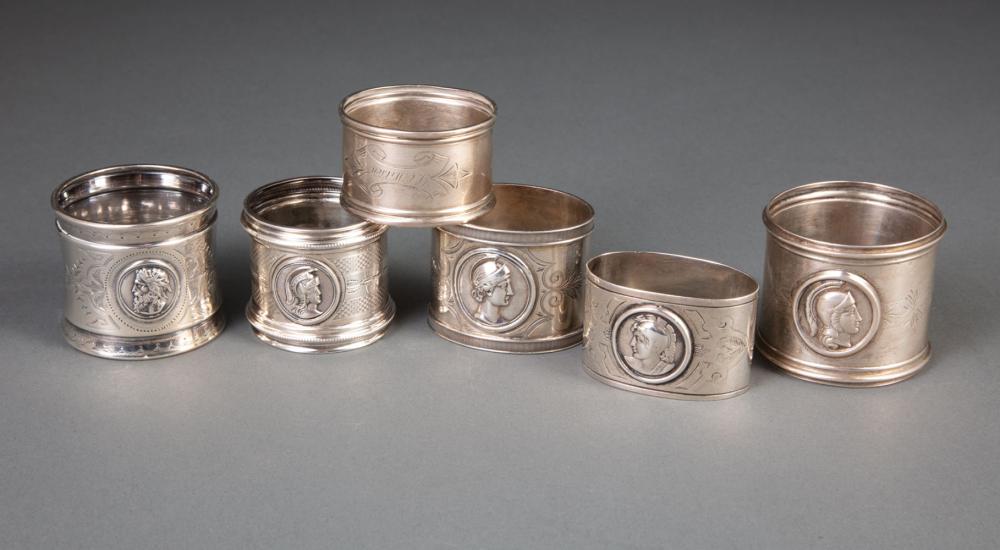 Appraisal: Good Group of Six Medallion Coin Silver Napkin Rings c