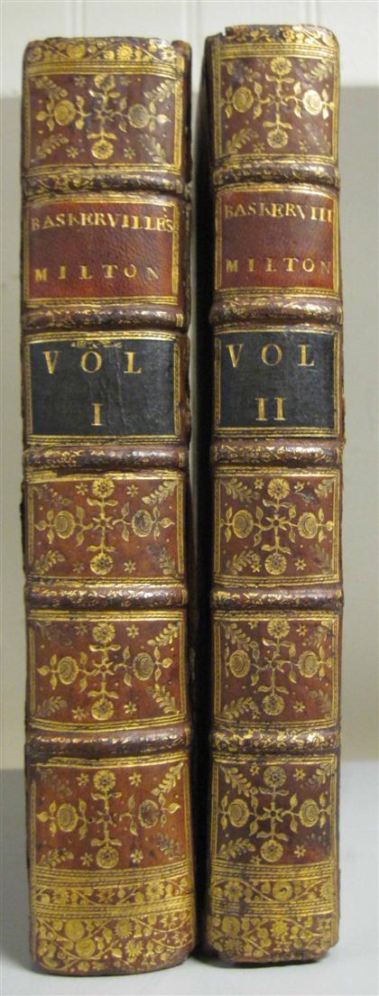 Appraisal: vols Baskerville John Printer Milton John Paradise Lost A Poem