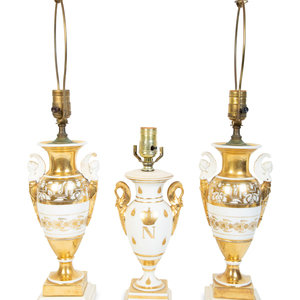 Appraisal: A Pair of Neoclassical Style Gilt Painted Table Lamps TH