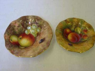 Appraisal: TWO ROYAL WORCESTER PORCELAIN BONBON DISHES of shaped circular form