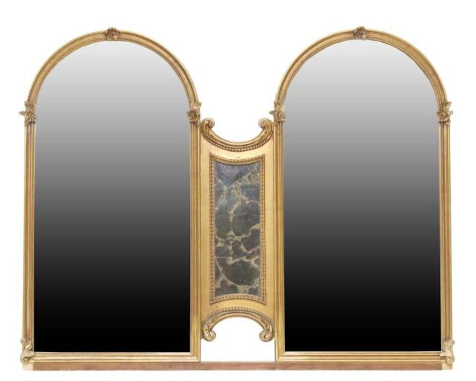 Appraisal: Neoclassical style giltwood mirror th c double arch frame flat