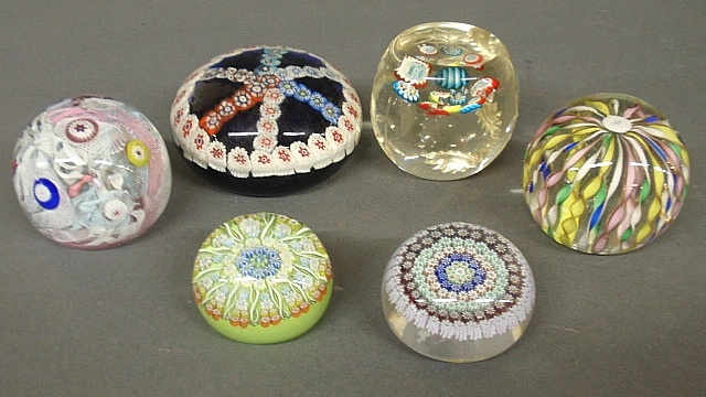 Appraisal: - Six glass paperweights one dated h x w -